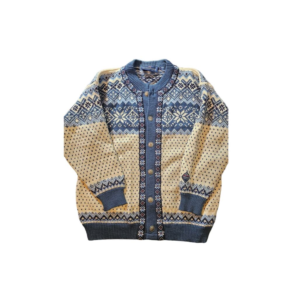 Wool NORDSTRIKK Norway Blue White Metal buttons CARDIGAN SWEATER MEN'S Sz medium